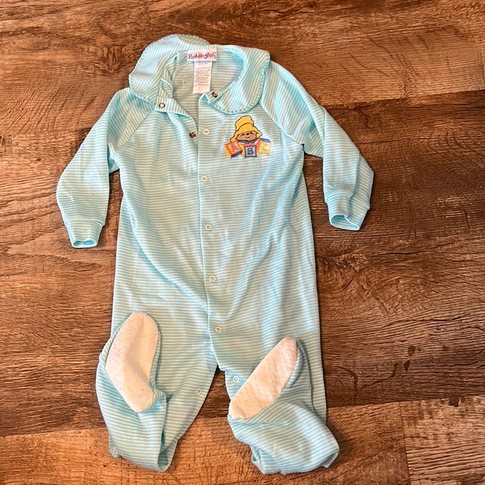 Unisex One Piece Green and White Stripe Snap Footie Pajamas